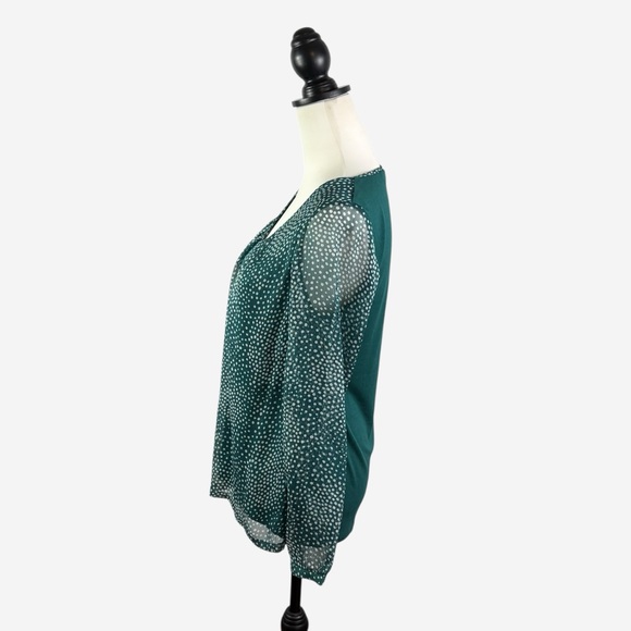 Boden Aubrey Jersey Knit Top Womens US 6 Chiffon Overlay Polka Dot Blouse Green - Picture 3 of 12